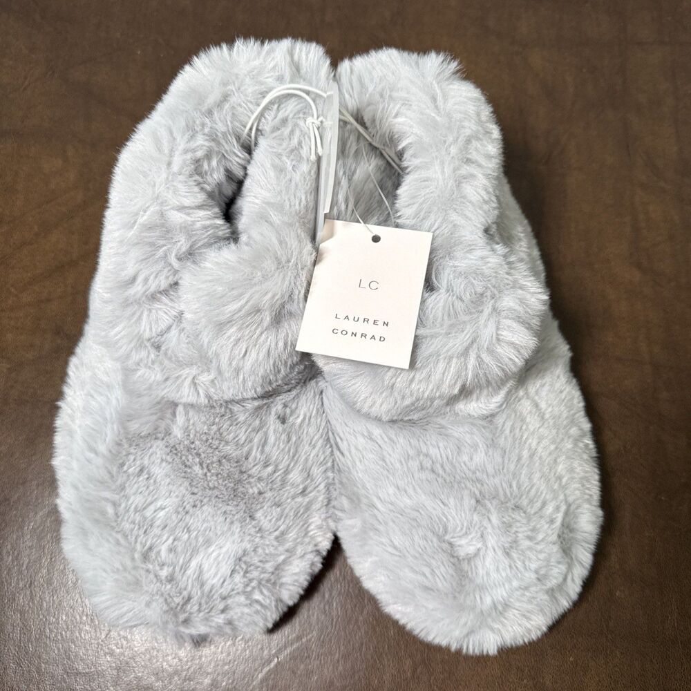 Lauren Conrad Grey FAUX FUR All Over Boot Bootie Slippers SIZE L (8-9) NWT
